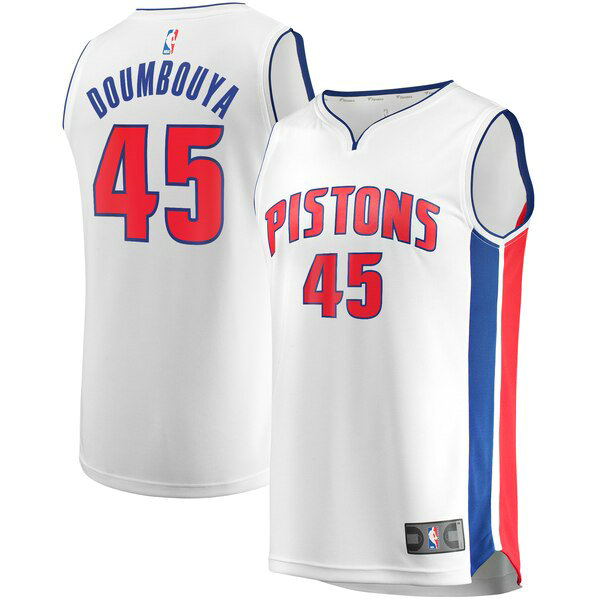Camiseta Sekou Doumbouya 45 Detroit Pistons Association Edition Blanco Hombre